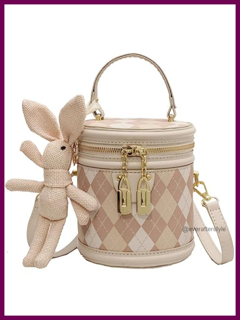 PU Leather Cylinder Bucket Bag Crossbody Shoulder Bag with Bunny Doll
